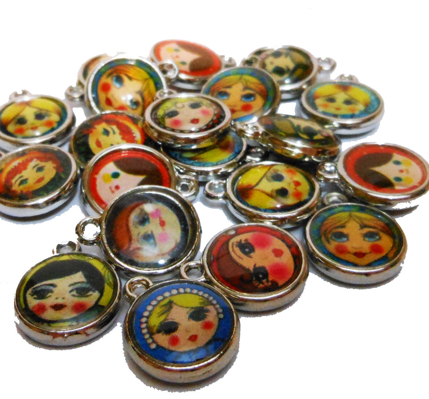 5pcs Tiny DOLL FACE CHARMS Kitschy Wee Resin
