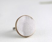 14k gold and silver white druzy cocktail ring, size 6.5, eco friendly, one of a kind