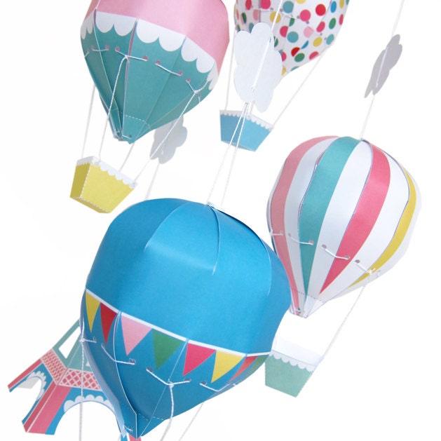 Paris Hot Air Balloon Mobile Printable Paper Craft PDF
