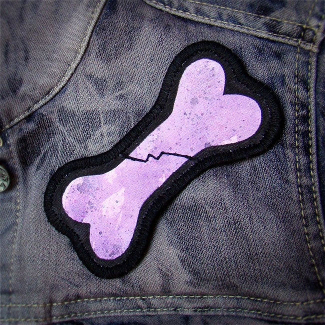 Hand Painted Fabric Patch -Purple Bone with black crack-