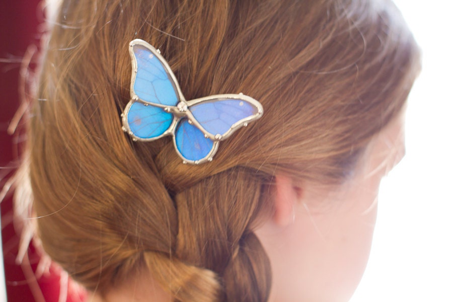 Flower Girl Hair Comb - Real Blue Morpho Butterfly Bridal Hair Comb - MADE to ORDER