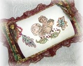 Fall Pillow Squirrel Hand Embroidered Autumn Home Decor