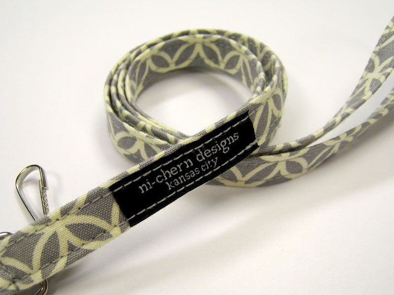 Long Fabric Lanyard for ID Badge Whistle Keys - Gray Off-White Circles