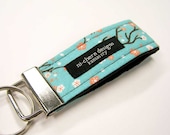 Fabric Mini Key Fob - Pink White Cherry Blossoms on Teal