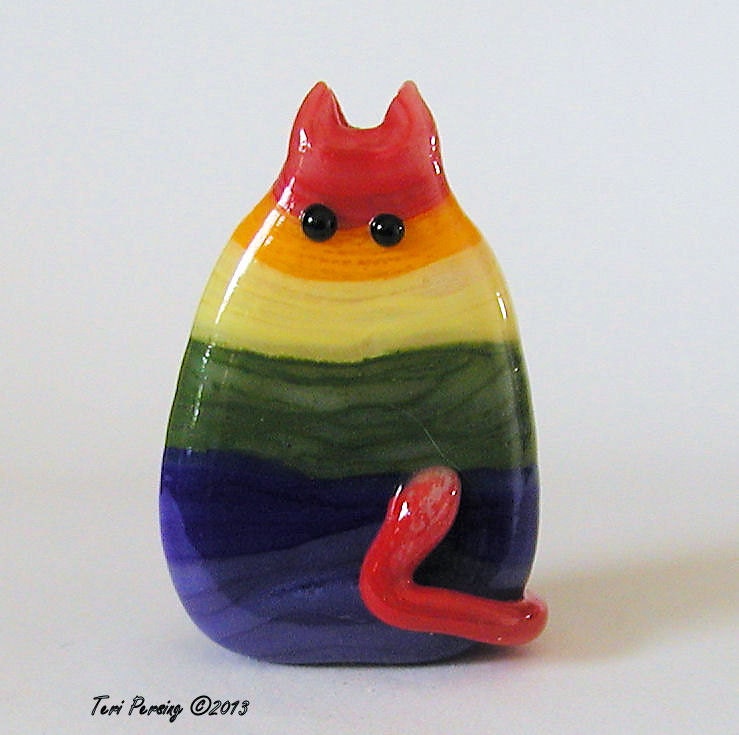 Rainbow Cat Bead Handmade Lampwork Focal - Eldridge FatCat