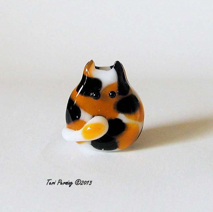 Calico Kitten Bead Handmade Lampwork Focal by teribeads - Odette Itty Bitty FatCat