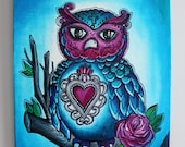 Original Day of the Dead Owl Painting on Canvas- 16 x 20 x .5