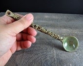 Handmade Ceramic Spoon - Floral Carved Pattern- Emerald Green and Rust - Decorative Functional Spoon - Kitchen Art