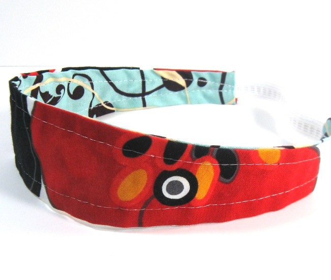 Reversible Fabric Elastic Headband - Red & Aqua Floral
