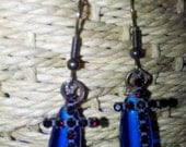 Midnight Prayer Cobalt Blue Glass and Garnet Red Rhinestone Cross Earrings