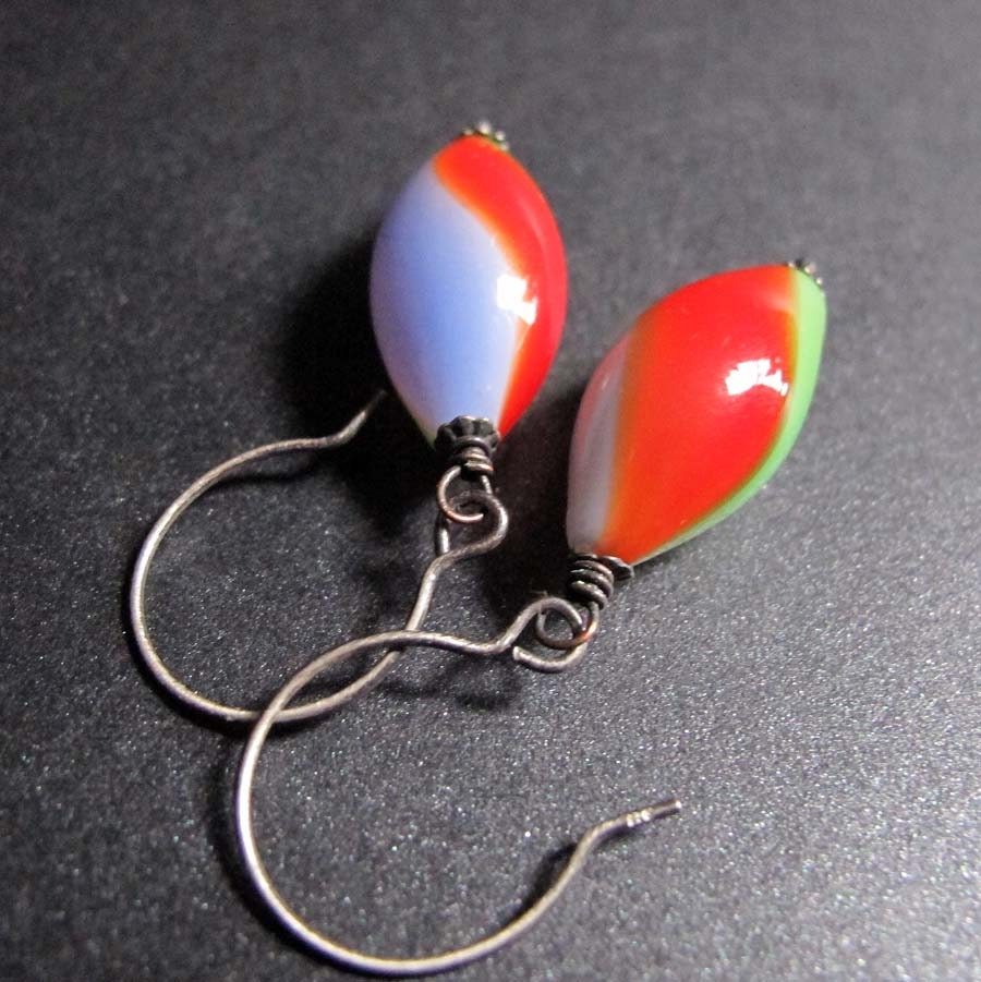 Carnival in Venice Striped Swirly Hollow Oval Blown Glass Earrings