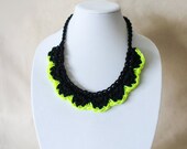 Scalloped Crochet Necklace - Black and Neon Yellow
