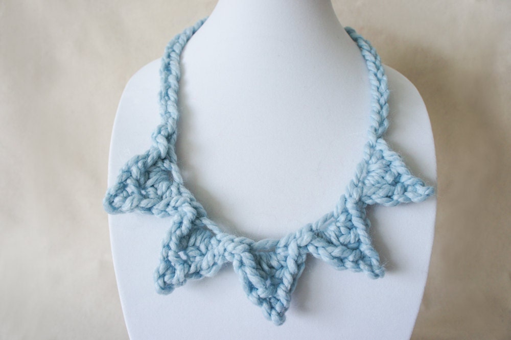 Chunky Spiked Crochet Necklace - Pale Blue
