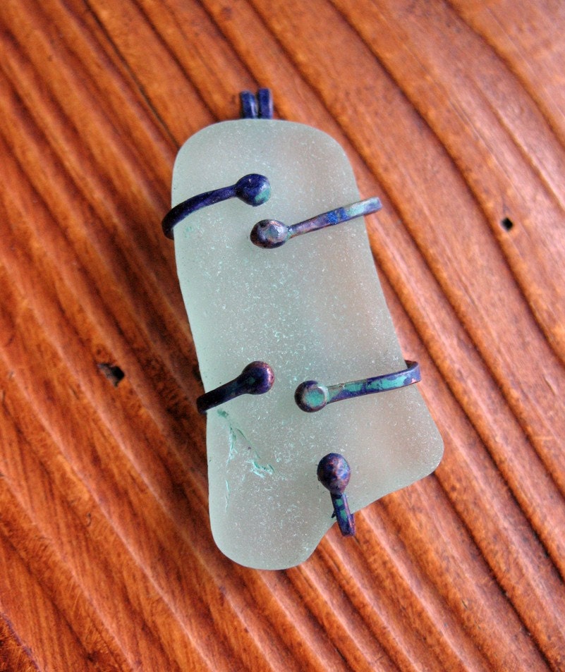 Sea Glass Pendant in Pale Green with Patina Prong Setting