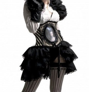 Black Pinstripe & Lace Vintage Gothic Victorian Bustle Skirt Steampunk Costume Aristocrat Vamp Halloween  DARKLY NOON  by Lovechild Boudoir.