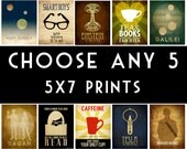 Geek Chic Art Prints Science Astronomy Book Lover Author Five 5x7 Posters Rock Star Scientist Kitchen Addictions
