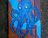 Violet Octopus original painting - on hardwood - The better to hold you with