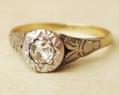 Antique Old Cut 3.5mm Diamond Solitaire Engagement Ring, Art Deco 18k Gold Platinum & Diamond Ring, Approx. Size US 5.25