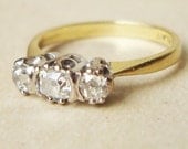 Victorian Diamond Trilogy Ring, Antique Diamond Engagement Ring, 18k Gold Platinum Diamond Ring, Approx. Size US 2.25