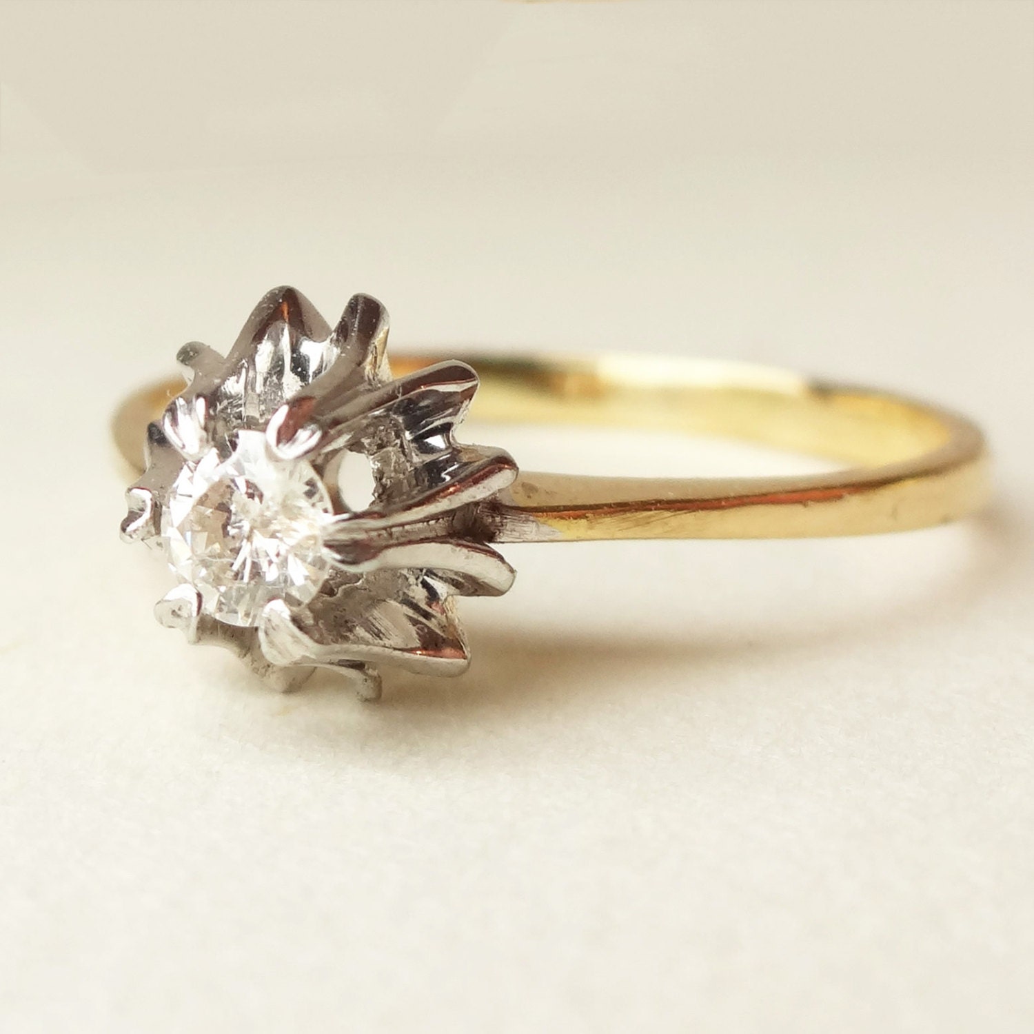1940's Retro Diamond Solitaire Engagement Ring, Diamond & 18k Gold Vintage Ring Size US 7