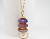 SALE Necklace, 14k GF Wirework, Stacked Lampwork Pendant on 24 inch Chain