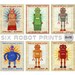 Retro Robot Art Prints - 8 in x 10 in - Set of 6 Robot Prints - Land of Nod Retrobot Series - Robot Wall Art for Kids Room - Sci Fi Art