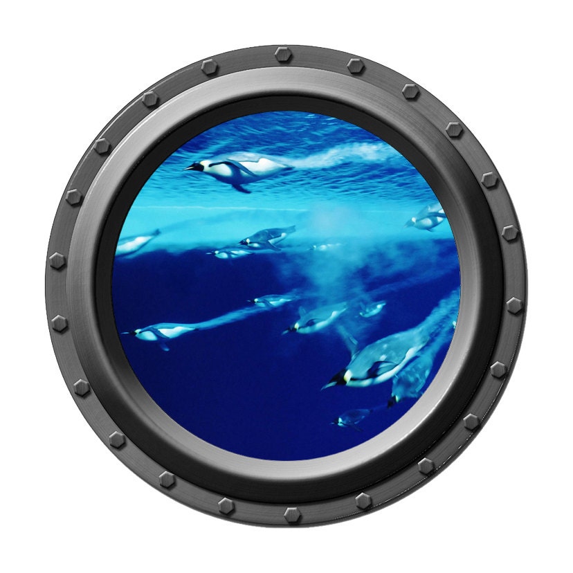 Swimming Empeor Penguins Porthole Wall Decal