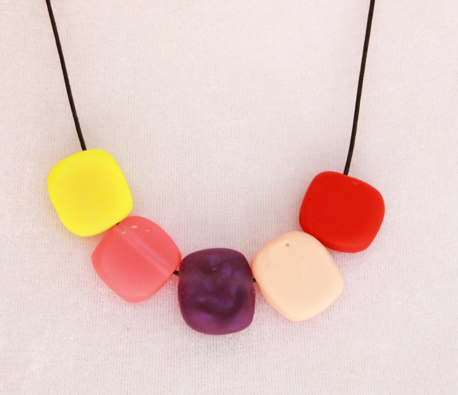 Warm neon and pastel tile bead adjustable resin necklace
