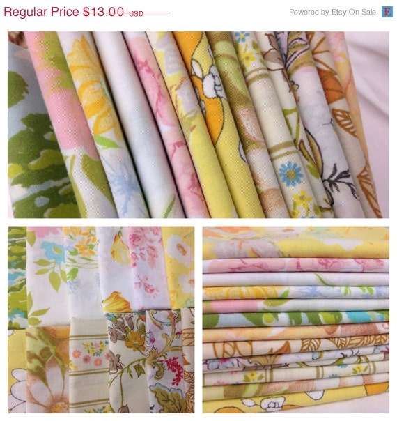 ON SALE- Fat Quarter Bundle-13 Reclaimed Vintage Bed Linens -Flower Power 17