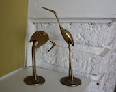 Brass Crane Pair.  Vintage brass birds.