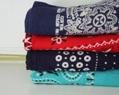 1950 Tuside.  Four Bandanas.  Vintage bandanas.  Vintage accessories.  Vintage scarf.  Red navy turquoise.