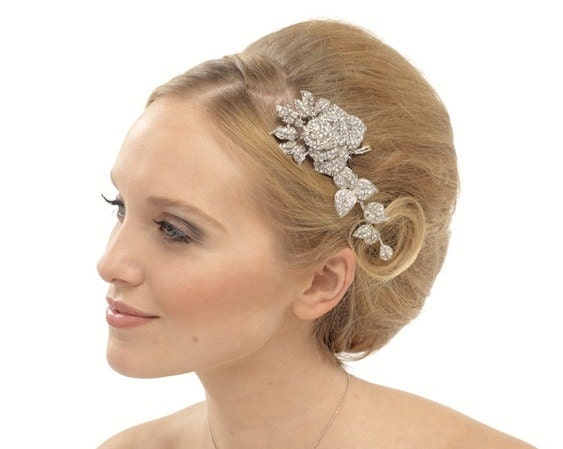 Crystal Flower Haircomb, Bridal Hair Comb, MIMOSA