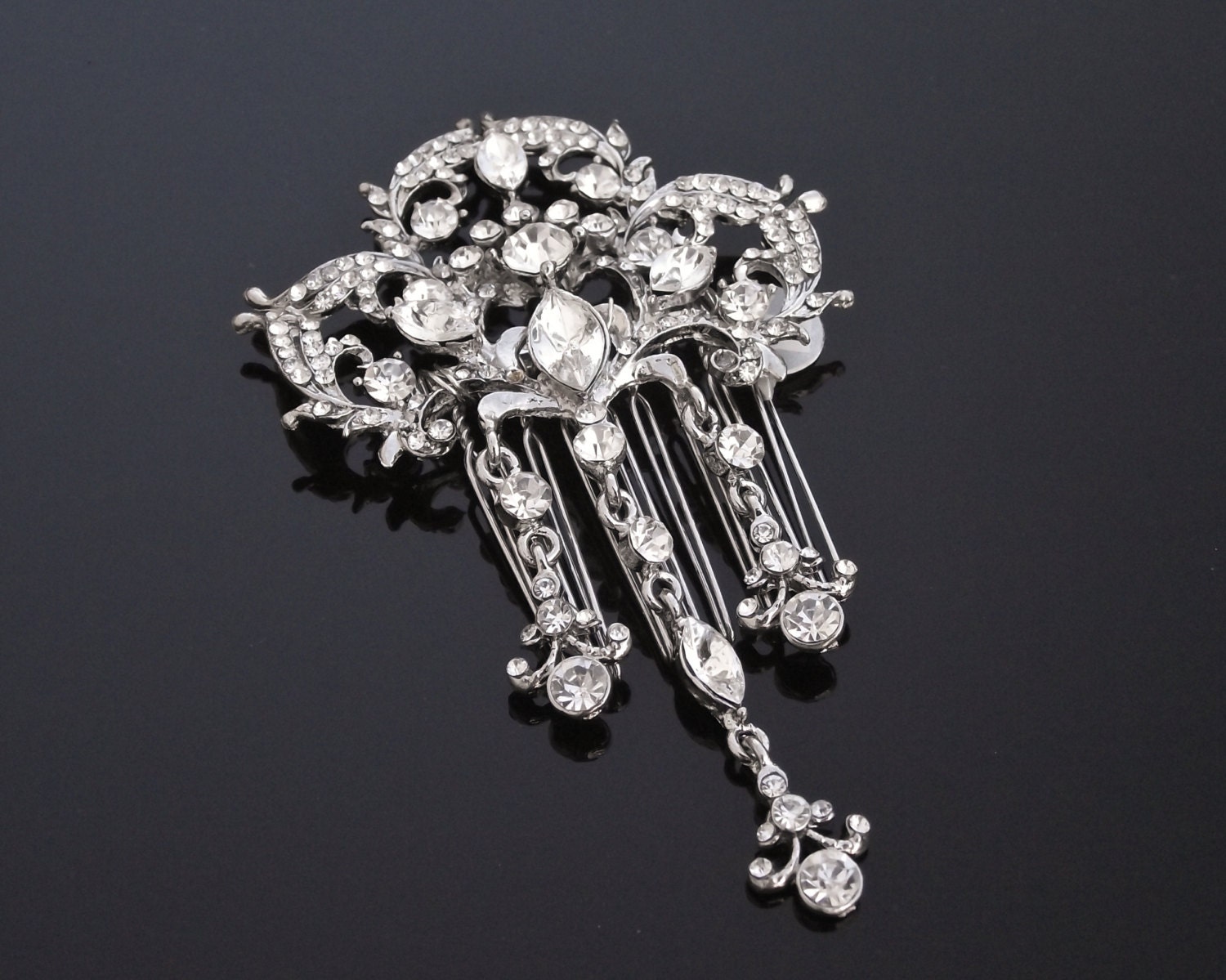 Bridal Cascading Crystal Comb, Vintage Style Headpiece, IMELDA