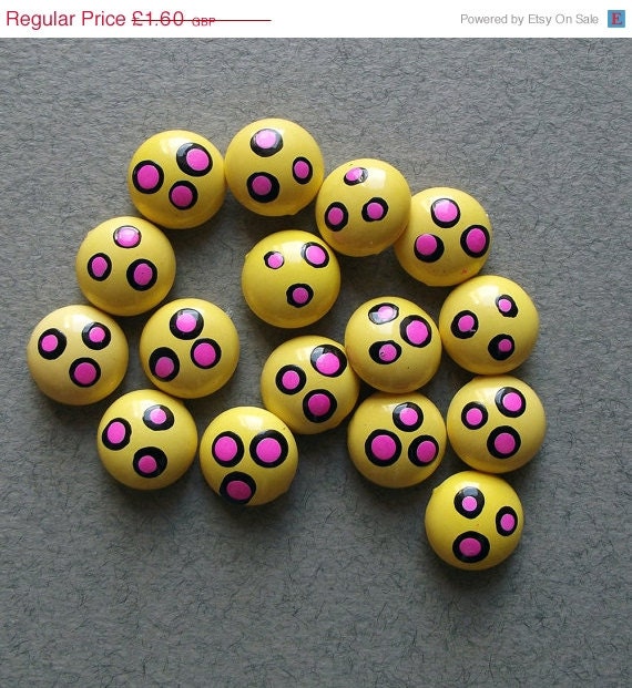 Vintage neon yellow and pink cabochons