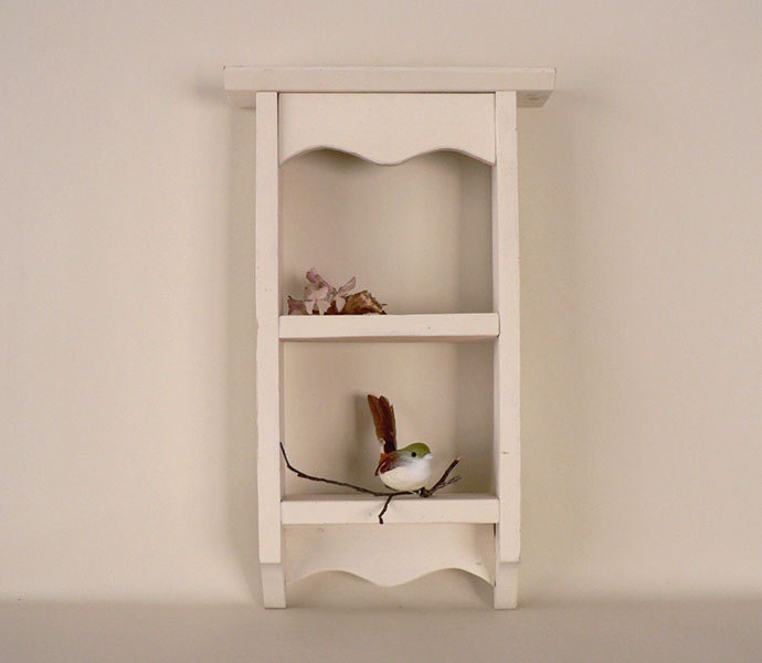 Vintage White Wood Small Wall Shelf