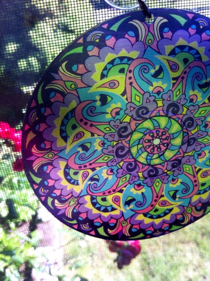 Purple Paisley Mandala Suncatcher - Psychedelic Geometric Design Made From Recycled Materials - Bohemian Home Decor - EyePopArt