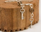 Key and Quartz Sterling Silver Dangle Earrings