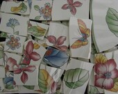 Mosaic Tiles Vintage Garden Pink  Flowers Broken China Plate Art Supply