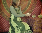 Long Butterfly Panel Hippie Dress in Greens