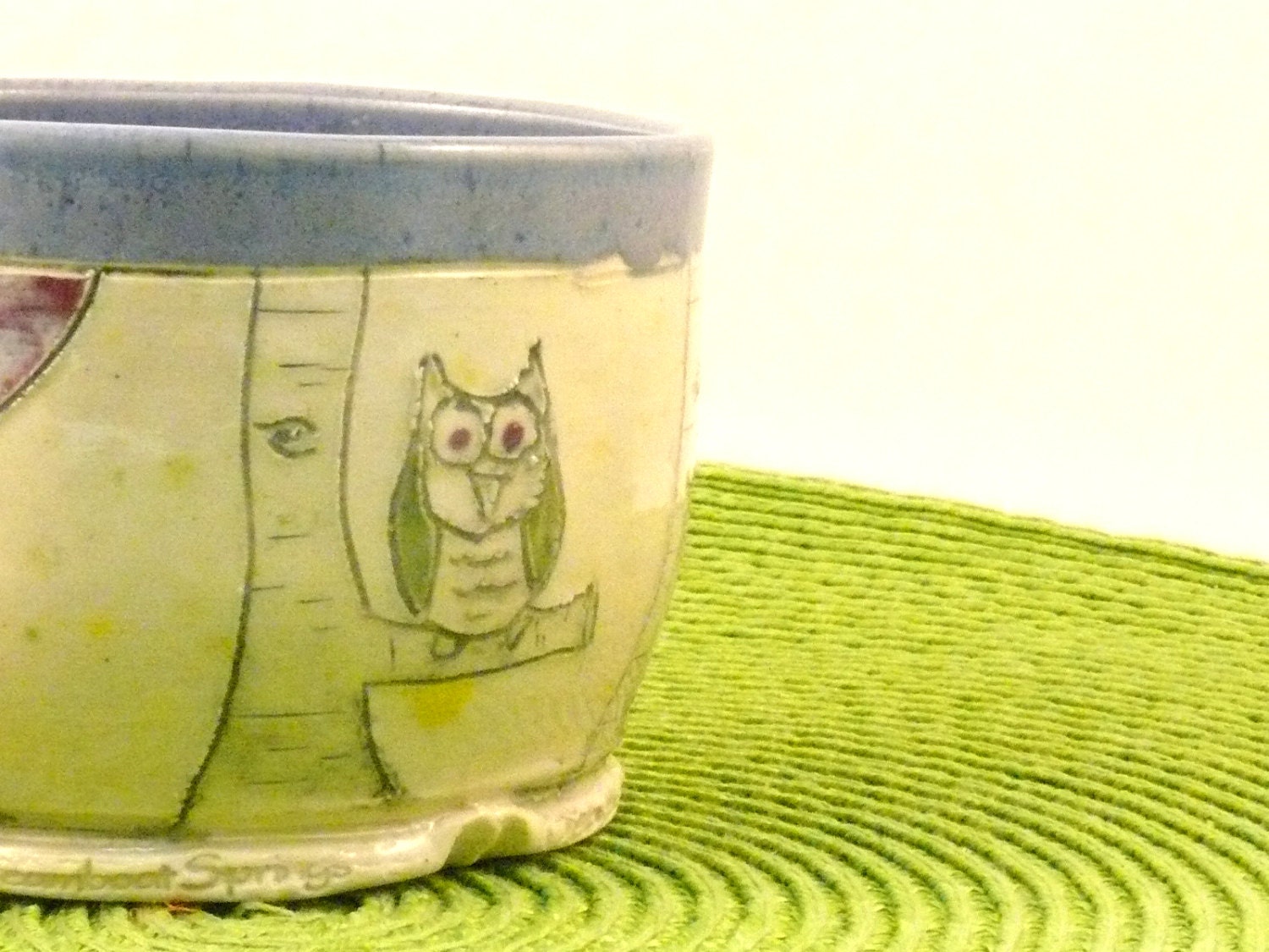 Handmade ceramic espresso cup with owl / Pottery Mug SC5/ Woodland design  teacup holds 10 ounces