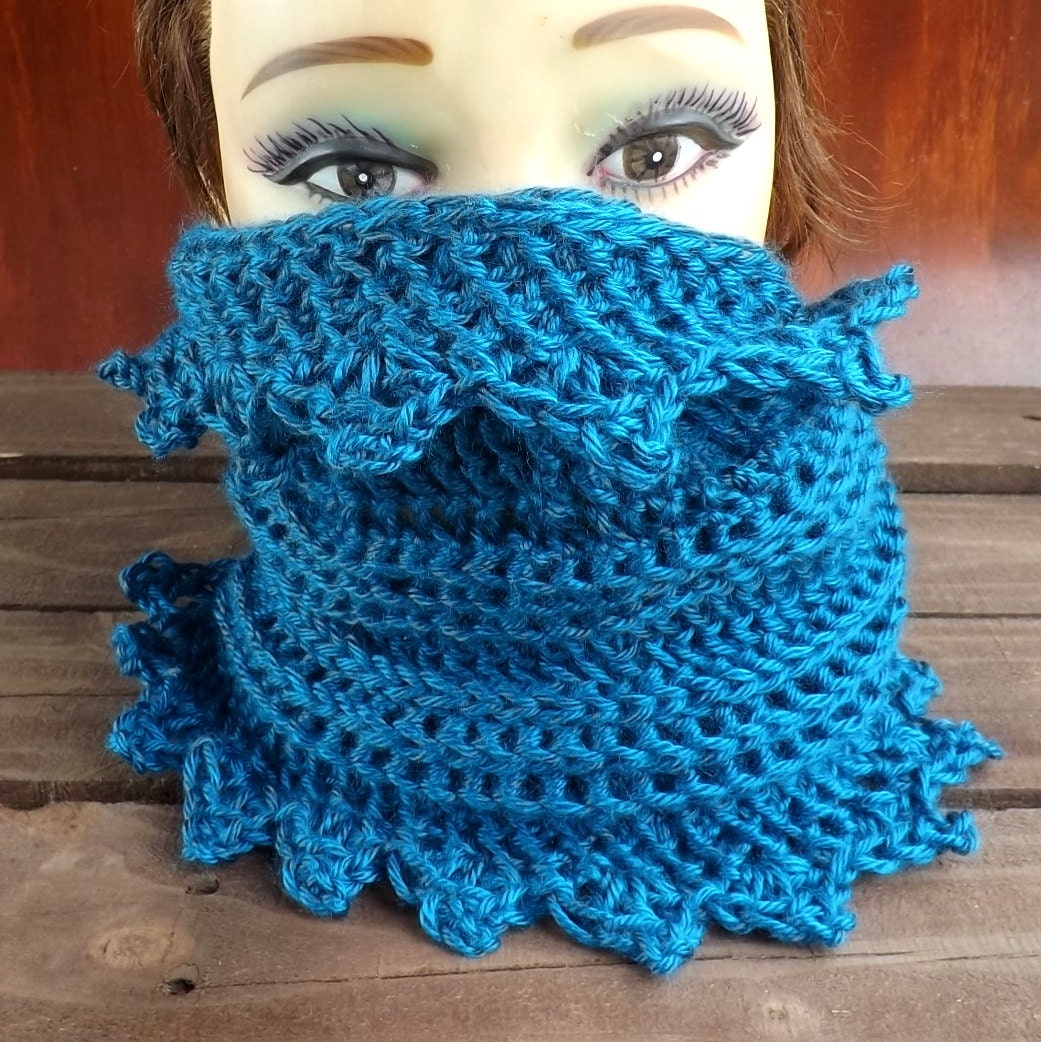 Womens Crochet Scarf - LAUREN Womens Infinity Scarf - Womens Cowl Scarf in Ocean Blue with Picots - Crochet Scarf Women - Custom Order