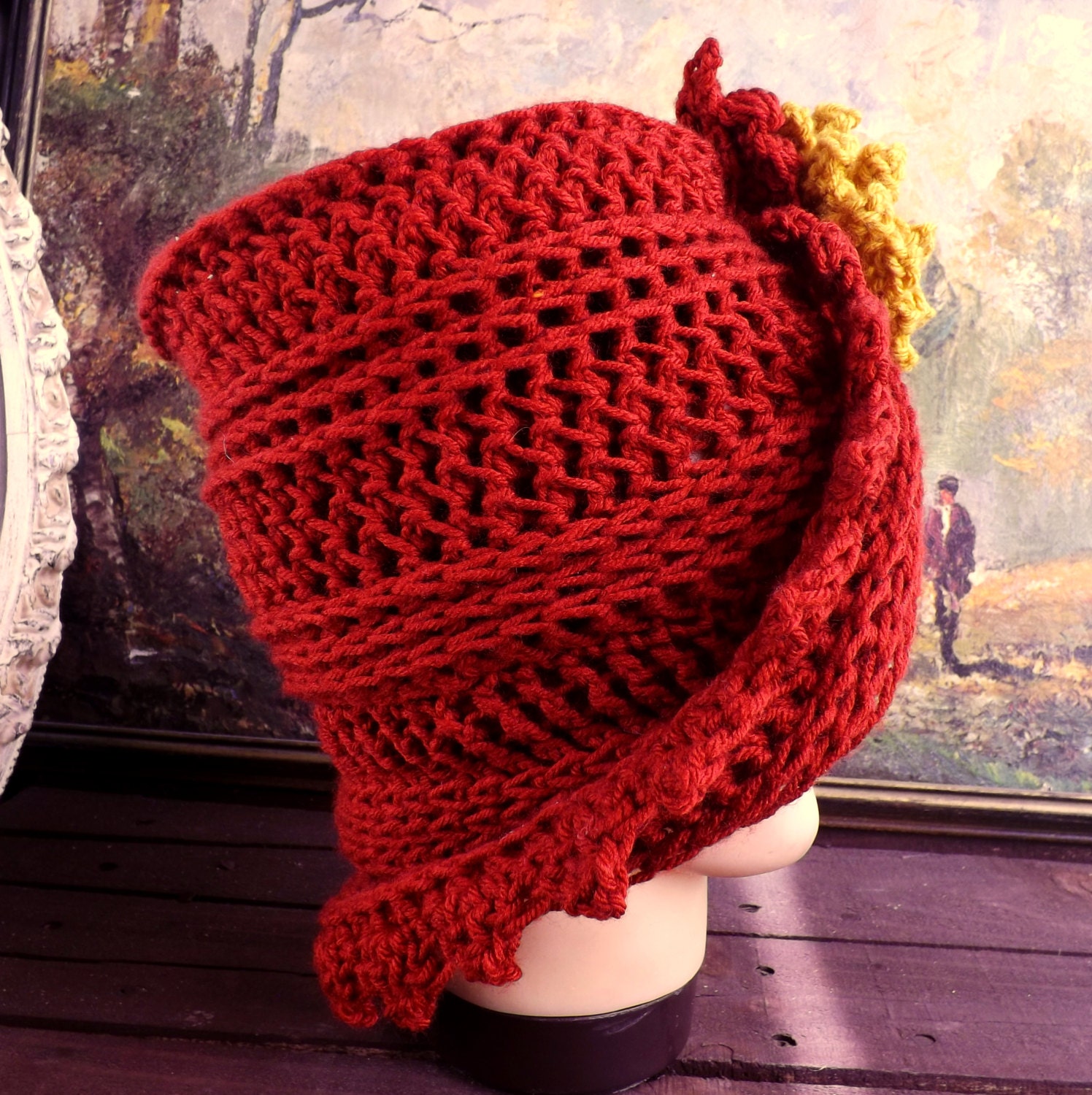 Crochet Hat Women Hat - LAUREN Cloche Hat Terra Cotta Orange - Sungold Yellow Flower - Womens Crochet Cloche Hat - Australia Crochet Hat