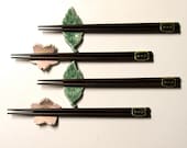 Handmade Ceramic Chopstick Rests, With Chopsticks. Set of Four, Sakura