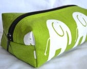 Boxy Cosmetic Zipper Pouch  - Green Elephant