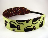Reversible Headband - Tumbling Cats - Green