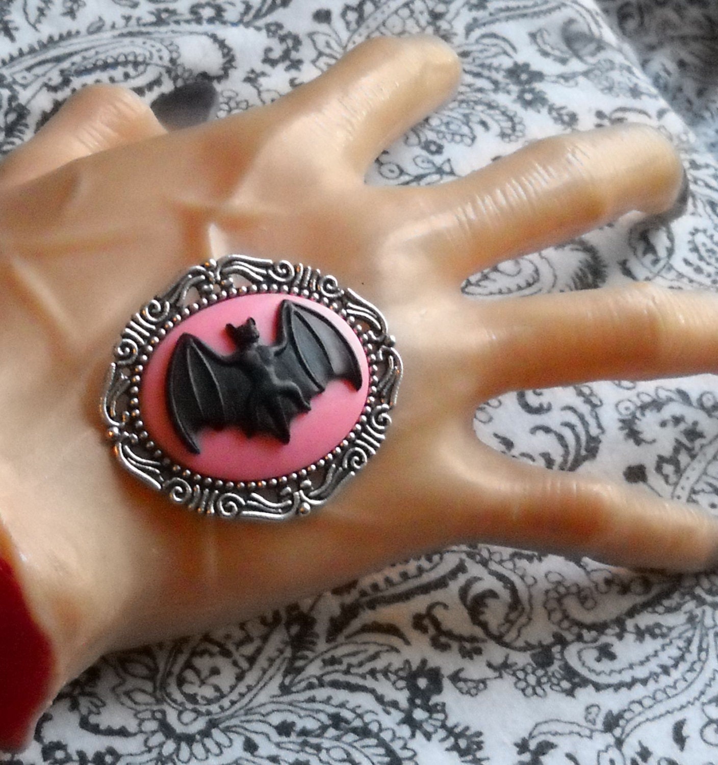 Gothic Vampire Bat Cameo Brooch