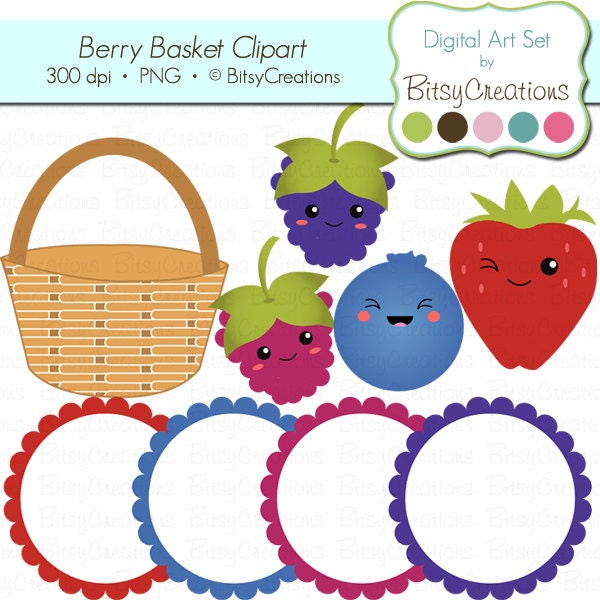 Happy Berry Basket Digital Art Set Clipart by BitsyCreations INSTANT DOWNLOAD