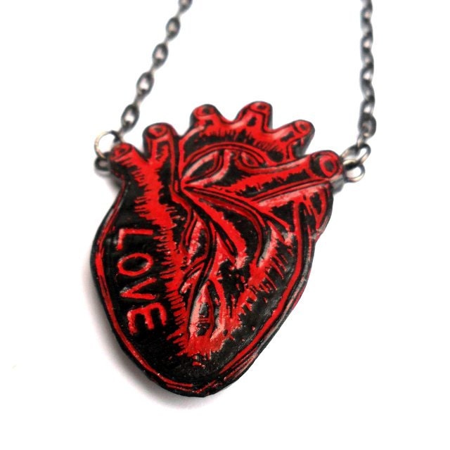 Red and Black Personalized Anatomical Heart Necklace  - Love in My Heart Necklace - Valentine's Day Gift - blockpartypress