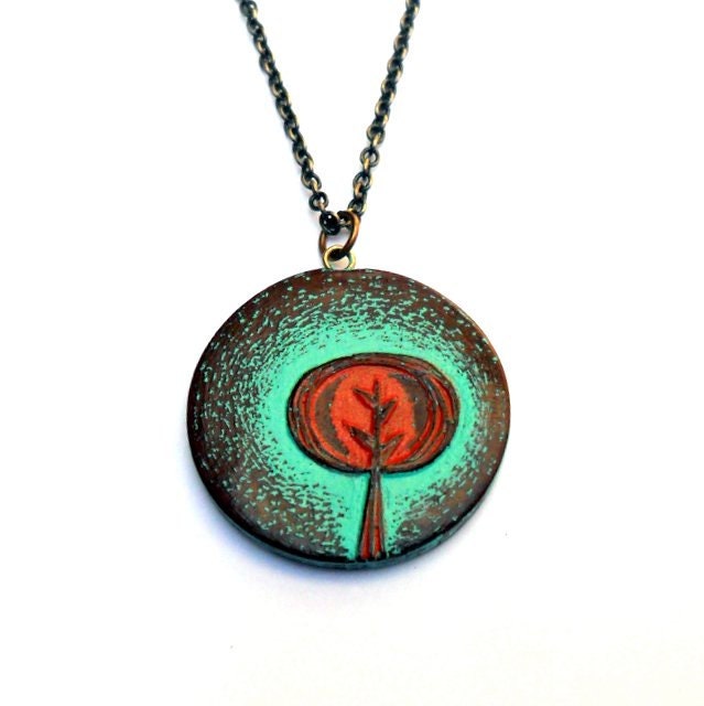 20% OFF SALE - Rustic Turquoise and Rust Red Tree Hugger Necklace