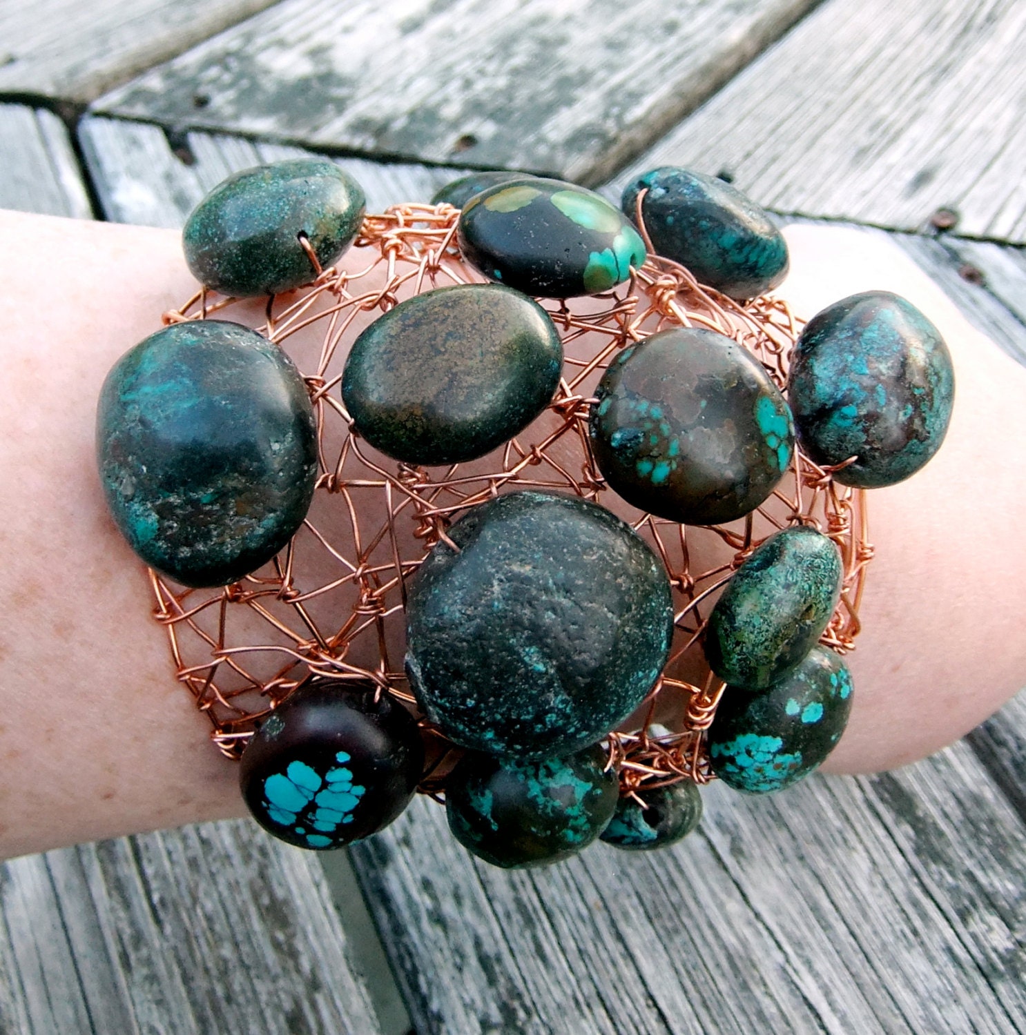 Wonder Woman Goddess Cuff Bracelet Turquoise Nugget Copper